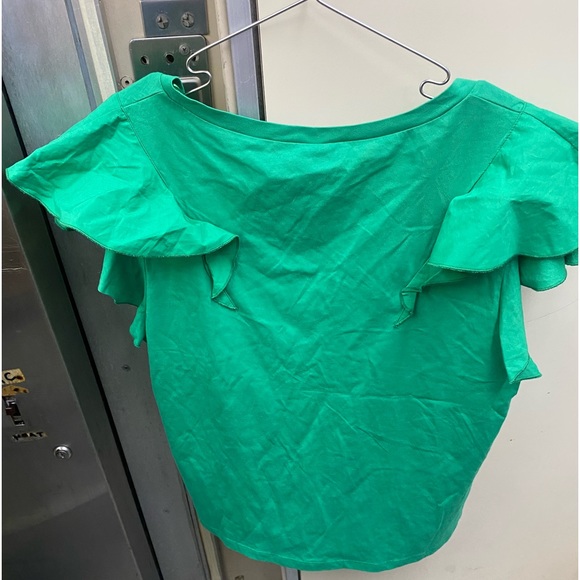 Zara Tops Nwt Zara Green Ruffle Sleeve V Neck Tee Shirt Size Large Poshmark
